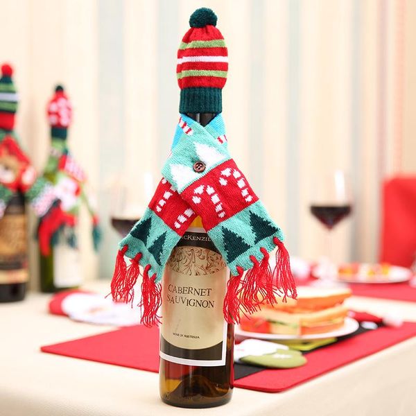 

mini christmas hat scarf for red wine bottle cover santa claus christmas tree elk dot stripe hat scarf dining table decor xmas bbyeao
