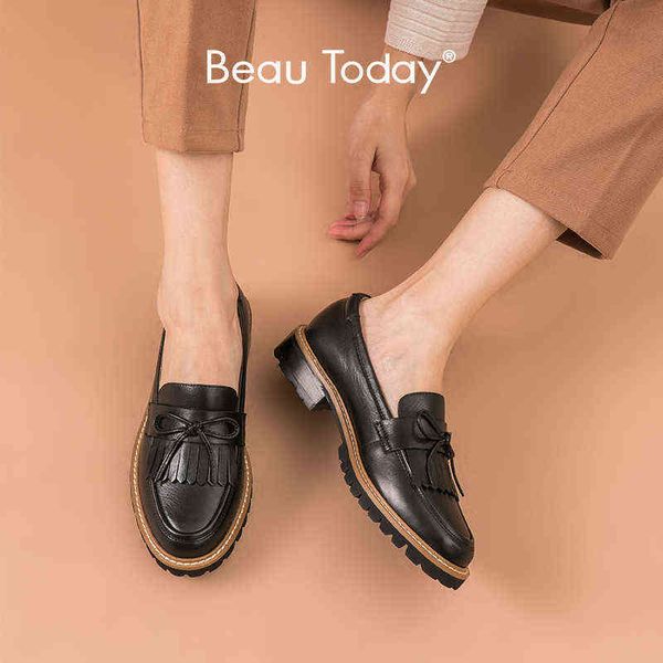 

women's calfskin slippers with tassels flat shoes without shoelaces round heads and bows handmade 2 9, Black