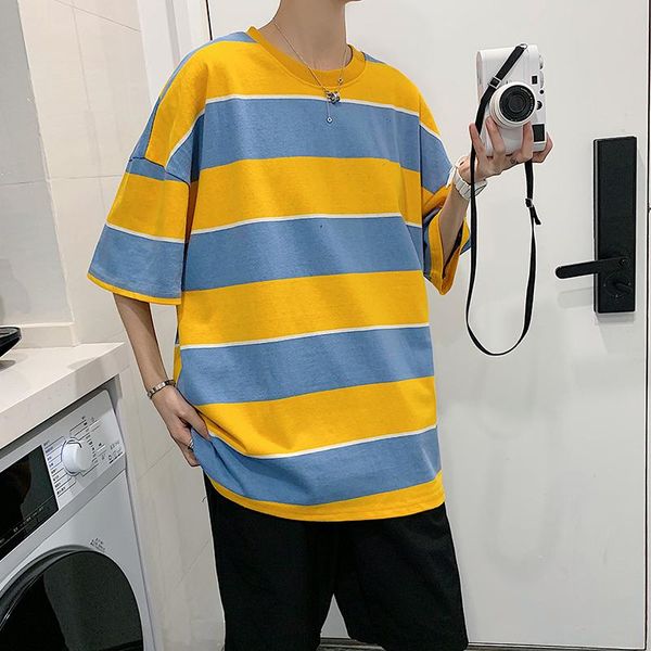 

wide stripes classic-fit comfort soft casual men tshirt regular short sleeves clothes funny loose individuality top, White;black