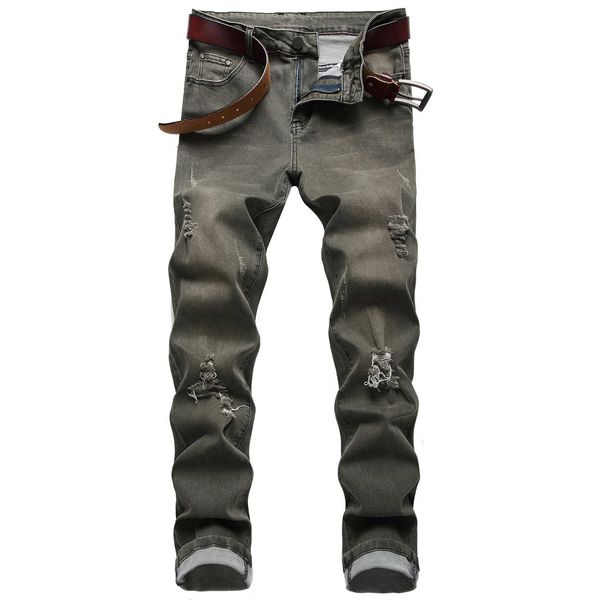 

2021 men's stretch ripped jeans youth slim casual denim trousers, Blue