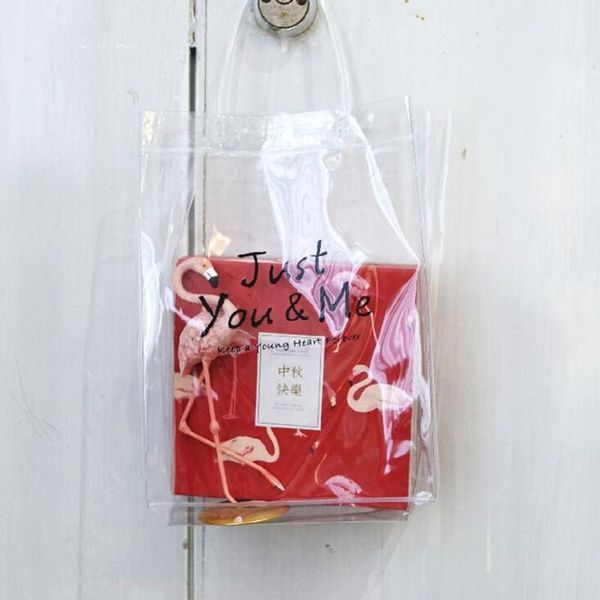 

2020 new sale 5pcs 20x10x26.5cm transparent pvc handbag just you and me plastic bag gift bags with handles wedding engagement1