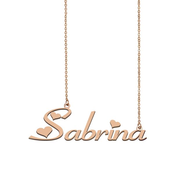 

sabrina name necklace custom nameplate pendant for women girls birthday gift kids friends jewelry 18k gold plated stainless steel, Silver