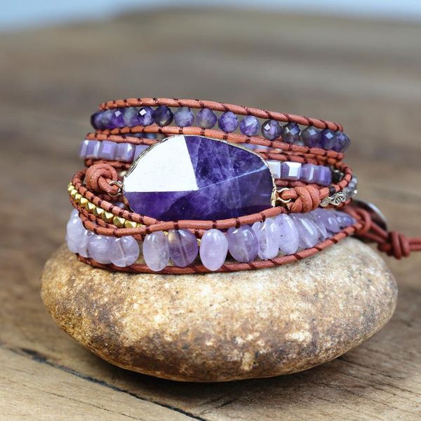 

handmade 5x leather wrap beaded bracelet exquisit graduated boho chic jewelry valentine's gift women fashion accessories, Golden;silver