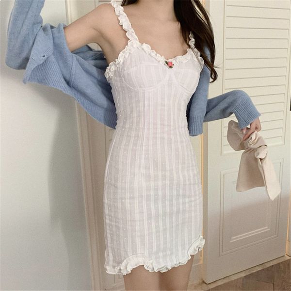 

2021 new romantic leisure elegant white holiday sleeveless suspenders frilly girly dress cnnp, Black;gray