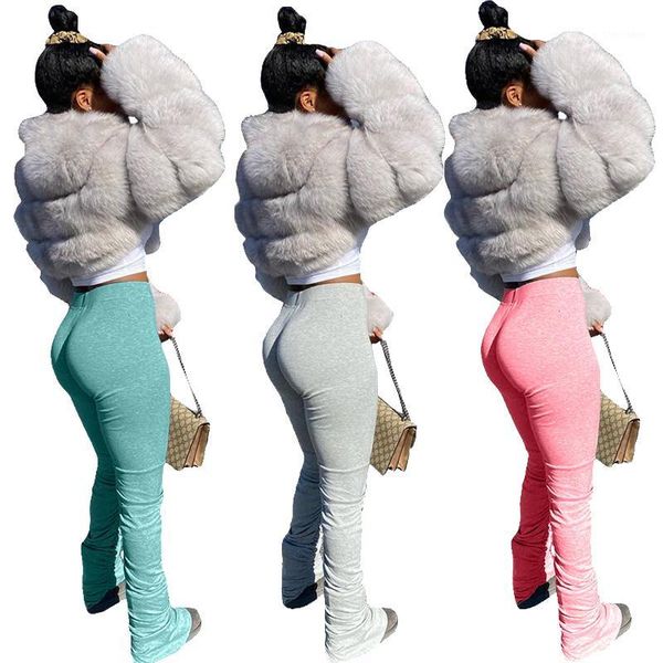

women's pants & capris 2021 stacked leggings joggers women jogging femme split flare ruched sweatpants sweat trousers1, Black;white