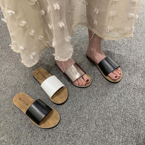 

2020 summer new korean version of the white open toe flat yi zi tuo simple anti-slip ms. outdoor beach sandals and slippers1, Black