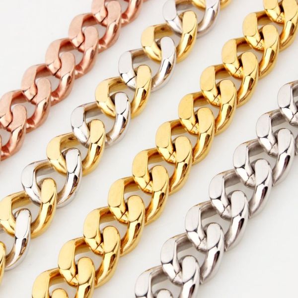 

ювелирные изделия 15mm способа высокого качества из нержавеющей стали 316l mutil-color снаряженная кубинский цепи mens link ожерелье или бра, Silver