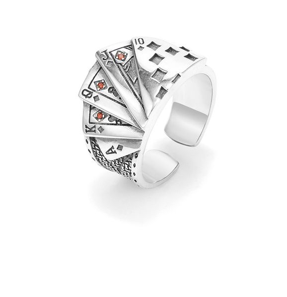 925 Sterling Silber Poker Ring Männlich Trend Hip Hop Mode Kreative Retro Alte Offene Flush Transfer Zeigefinger Ring