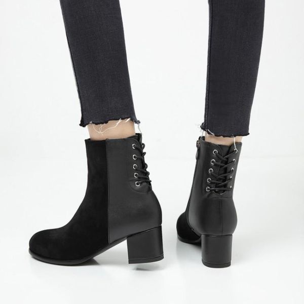 

shoes women's leather boots boots-women winter footwear zipper round toe ankle 2020 rock ladies med low autumn rubber1, Black