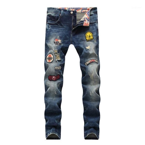 

jeans men 2020 spring skinny jeans men ripped for mens joggers distressed biker patches mid waist straight full length1, Blue