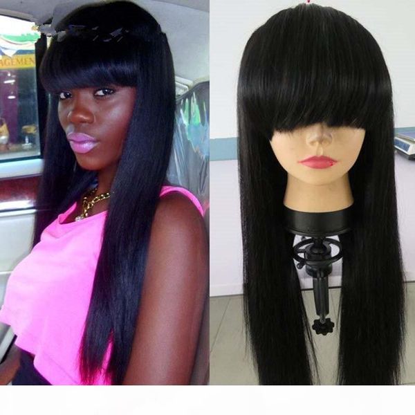 

150% density wig is full of my shoelaces primary colors of the original human straight peruvian hair silk weaving om in full lace wigs, Black;brown