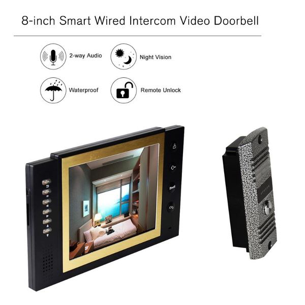

video door phones 8-inch lcd color night vision kit ir camera bell for apartment home security phone intercom system