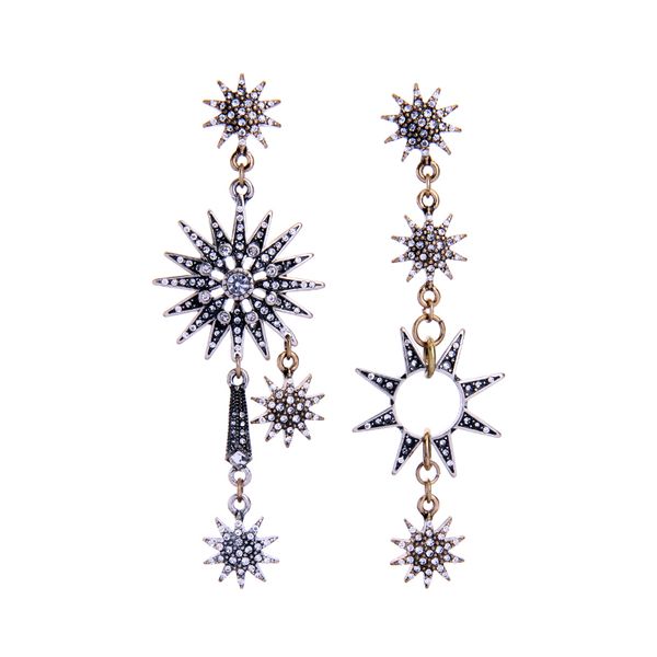 

snowflake diamond inlaid style personalized asymmetric earrings hollow pendant long jewelry, Silver