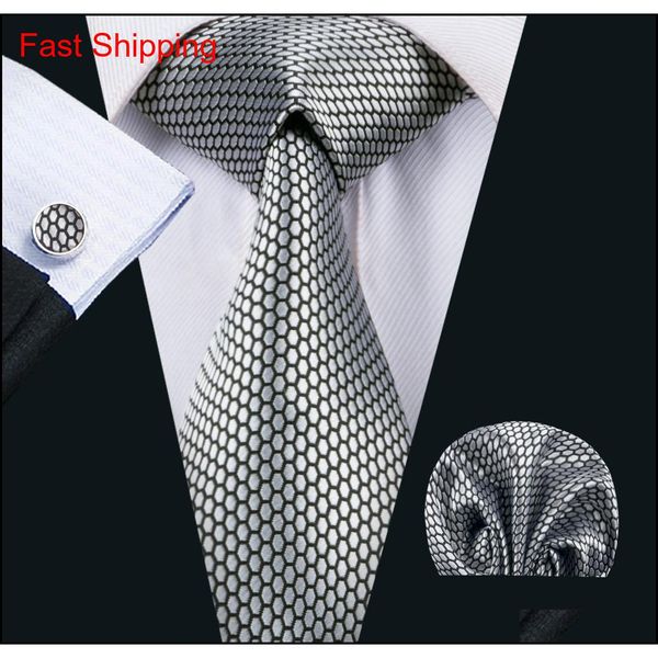 

classic silk men ties silver mens neck ties dot tie sets tie hankerchief cufflinks sets jacquard woven meeting business wedding party 9qcjb, Black;blue