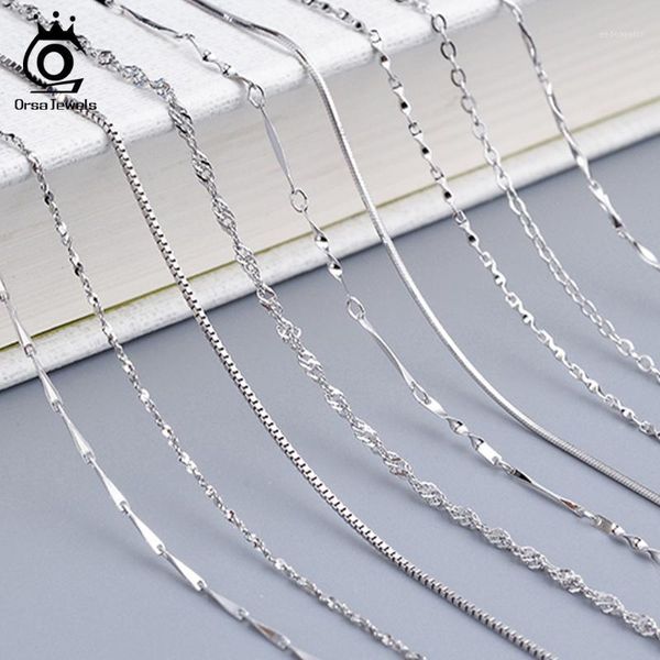 

chains orsa jewels real 925 silver necklaces basic link chain 40-60cm box snake twisted neck women men necklace dropship osc181