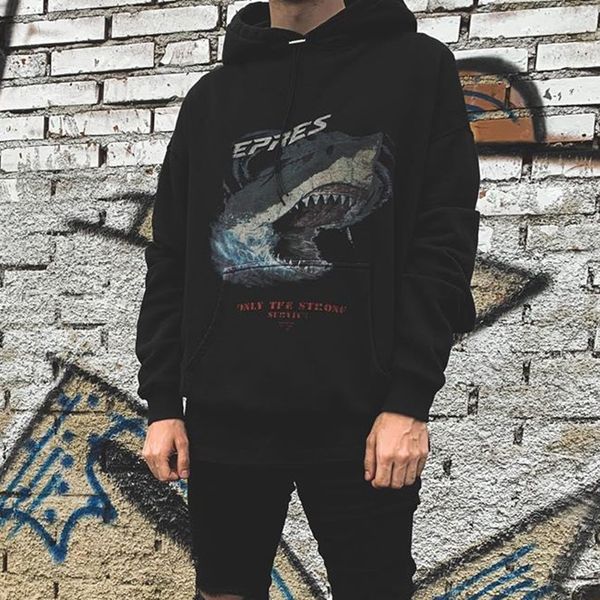 

20fw shark printed vintage hoodies high street men women hooded pullover sweatshirt autumn winter sweater long sleeve hfymwy603, Black