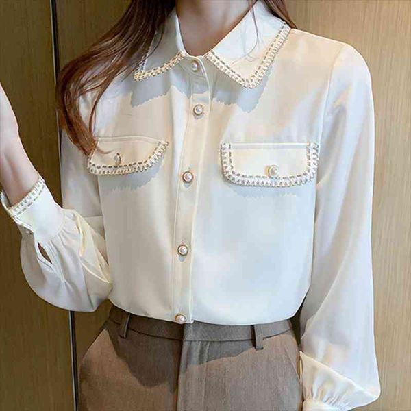 

long sleeve chiffon blouse shirt female blouse women blusas mujer de moda turn down collar office blusa e136, White