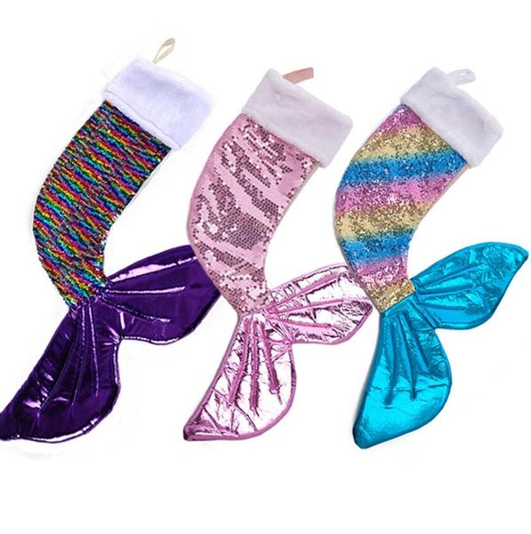 

mermaid sequined tail bag christmas reversible sequins stocking sequined socks tree hanging stockings 2021 gift purse bag pack f102402