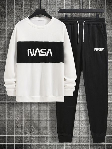 

men letter graphic sweatshirt & drawstring waist sweatpants q0r8#, Gray