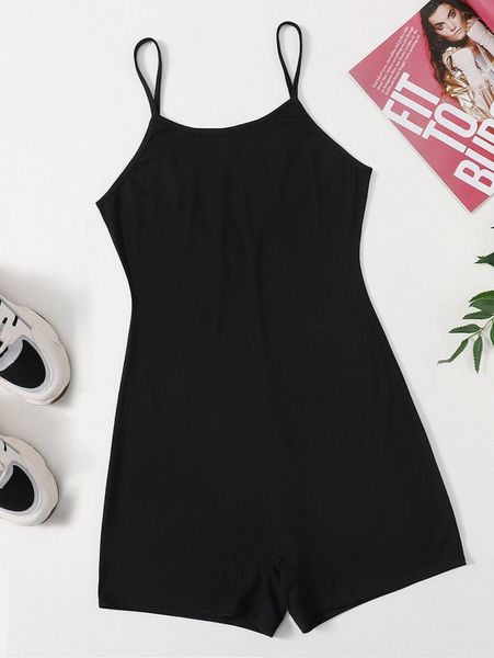 

plus solid cami romper g0pr#, Black