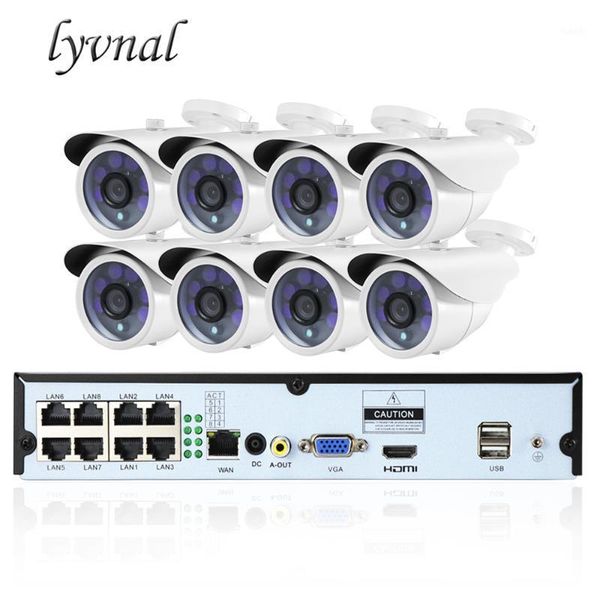 

lyvnal 1080p ip camera 8ch poe kit plug and play 48v 2mp h.265/264 outdoor weatherproof video security surveillance camera1