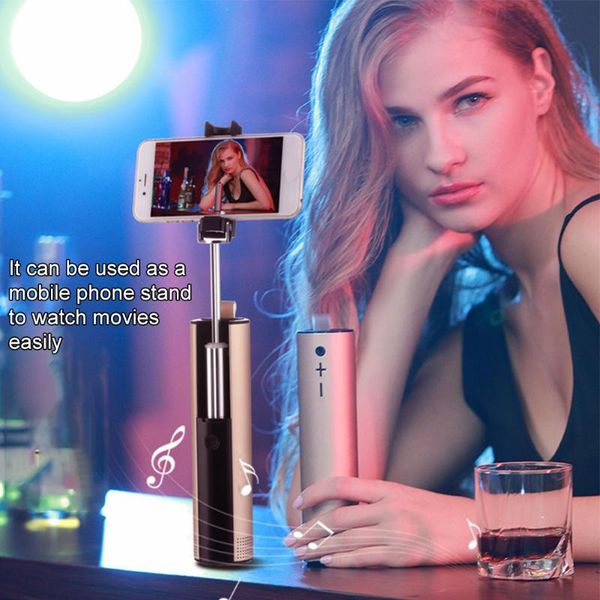 

selfie monopods outdoor travel camping battery powered metal mini portable bluetooth speaker 4 in 1 stereo stick multifunctional handheld