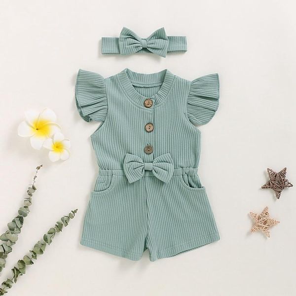 

baby girls shorts pants flying sleeve infant overalls summer jumpsuit toddler casual rompers outfits1, White