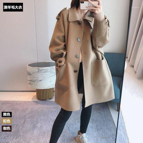 

cloaks a-line double-sided cashmere coat women's mid long autumn winter 2021 new loose woolen coat1, Black