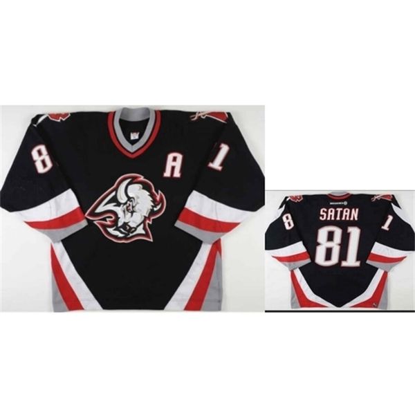 

custom real full embroidery #81 2002-03 miroslav satan buffalo sabres game worn vintage hockey jersey or custom any name or number jersey, Black