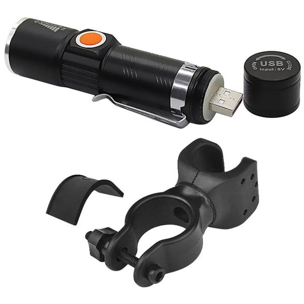 

bike headlight strong light t6 led built-in battery rechargeable zoom portable household lighting