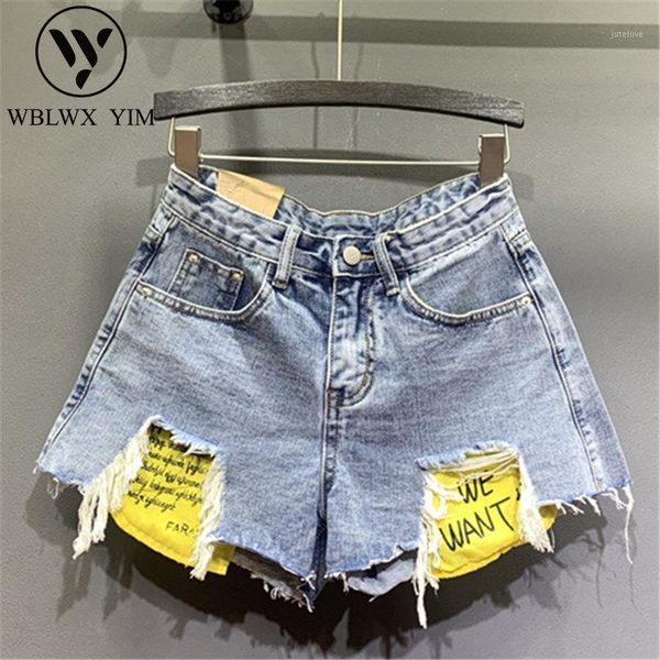 

denim shorts women summer loose plus size hole high waist jeans shorts female a-line wide leg short pants jeans1, White;black