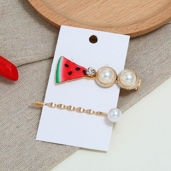 

summer women cute simulation fruit slice resin hair clip imitation pearl rhinestone jewelry hairpins creative one word barrettes