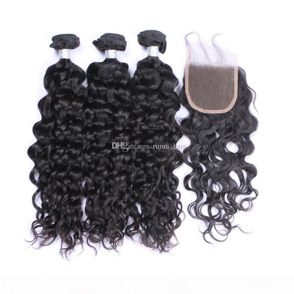 

deep wave human hair with lace closure deep curly wavy peruvian virgin human hair weaves 4pcs lot brazilian virgin hair, Black;brown