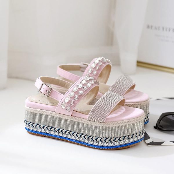

swyivy platform sandals shoes women summer rhinestone casual shoes 2021 new female flat platform sandals crystal, Black