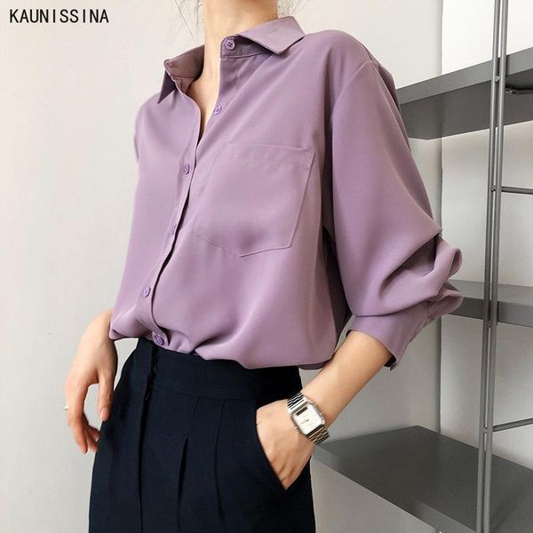 

women's blouses & shirts women blouse female shirt long sleeve single-breasted casual turn-down collar office lady loose chiffon, White