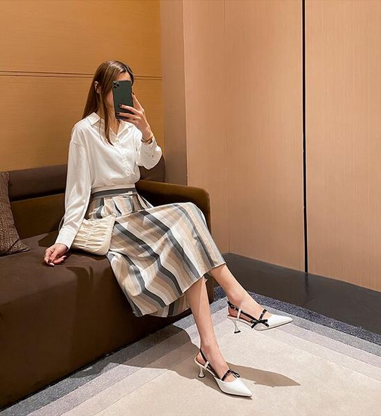 

2021 women sandals fashion party wedding shopping black white pointed bowtie slides outdoor shoes size 35-40 ing