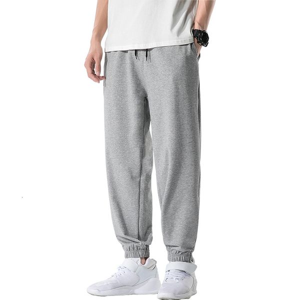 

new style casual in spring and summer solid color cotton loose sports wei pants men's trendy pai capris versatile leggings, Black