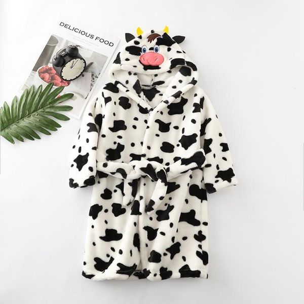 

cute child flannel sleepwear hooded robe winter new nightwear cartoon kimono gown coral fleece nightwear warm home clothes, Black;red
