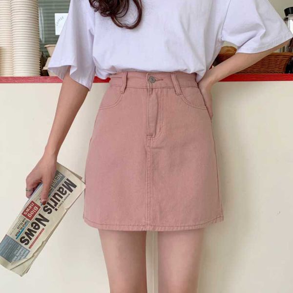 

skirts women elastic skirt korean style casual high waist denim, Black