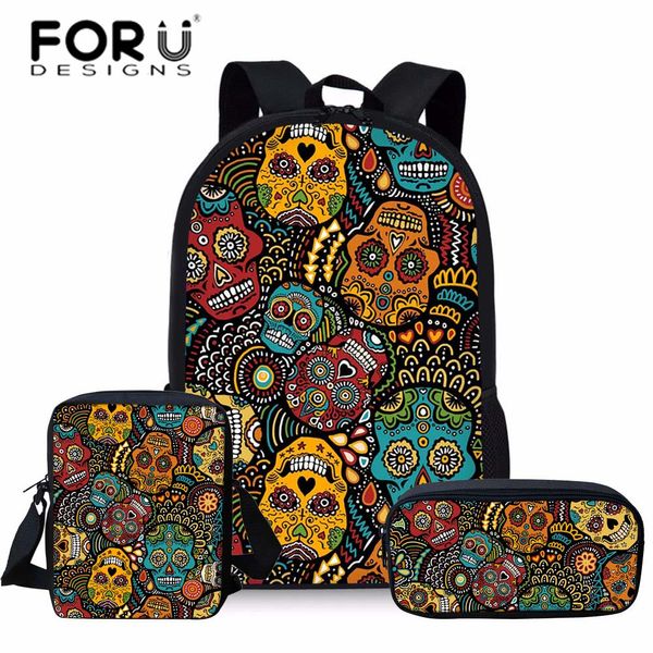 FORUDESIGNS Zucker Schädel Druck Schultaschen für Kinder 3 stücke Schultasche Set Kinder Schulter Büchertasche Zurück Zu Schule Rucksack 2019 LJ201225