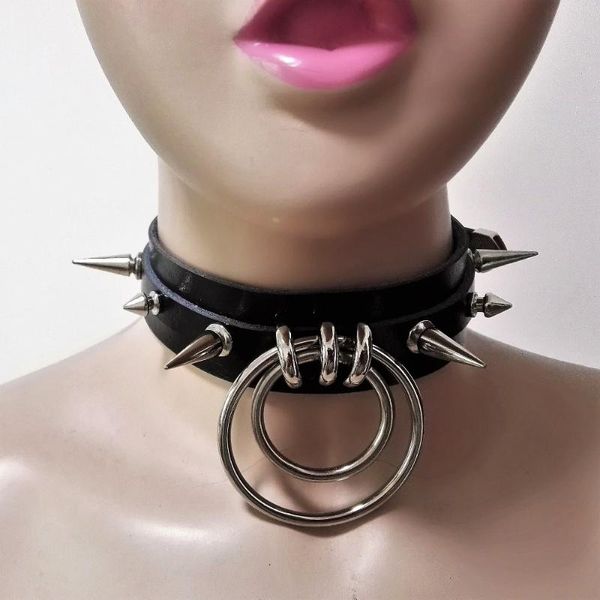 

women new fashion handmade leather choker belt punk goth collar harajuku necklace round club party torques ing, Golden;silver