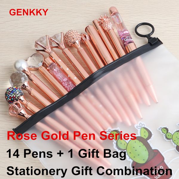 14 pçs / lote Rose Gold Ballpoint Caneta Papel de Artigos de papelaria Combinação série RoseGold Canetas para Escritório de Escritório Fornecedores Pen Christmas Gi 201111