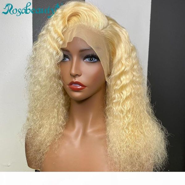 

rosabeauty hd transparen 613 blonde deep wave lace front human hair wigs brazilian short bob remy frontal water curly wig, Black;brown