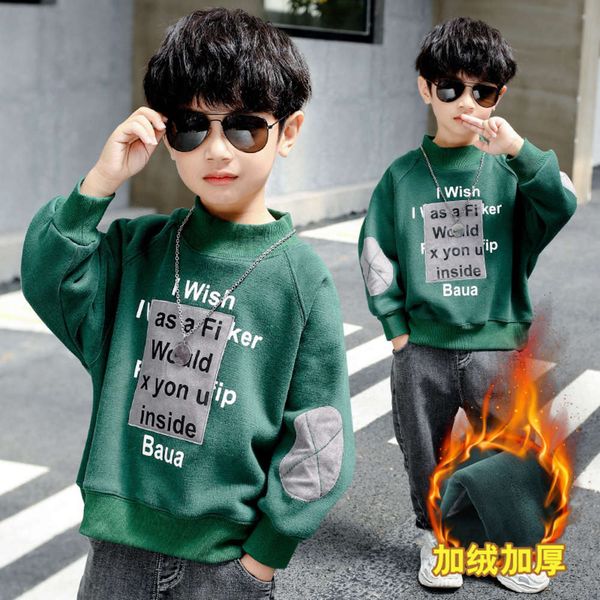 

children's boys' clothing plush sweater 2020 winter round neck t-shirt new thickened base coat fashion, Black