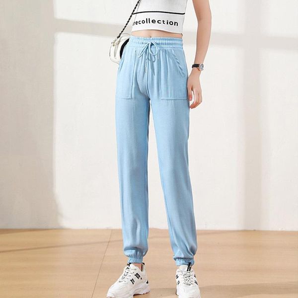 

thin for autumn and winter all-match slim-fit viscose fiber capri beam feet harem pants women's tencel denim casual pants, Blue