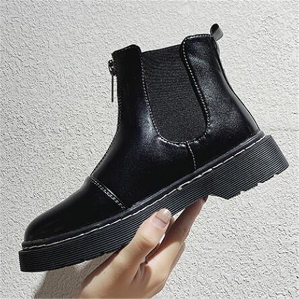 

autumn 2021 new fashions zip boots round foot plutonium leather all over the game fashionable winter flats warm women's shoes kigo, Black