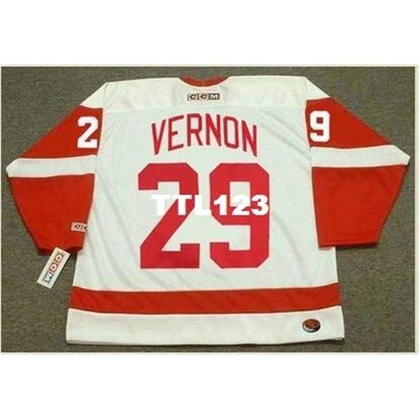 

121 #29 mike vernon detroit red wings 1996 ccm home hockey jersey or custom any name or number retro jersey, Black