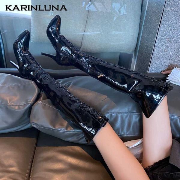 

dropship high heels woman shoes party thin heels mixed color lace-up autumn short plush over-the-knee boots1, Black