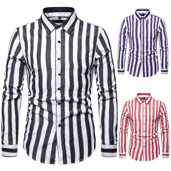 

brand men striped shirt 2019 classic england fashion lapel casual shirts long sleeve high street blouse slim camisa masculin1, White;black