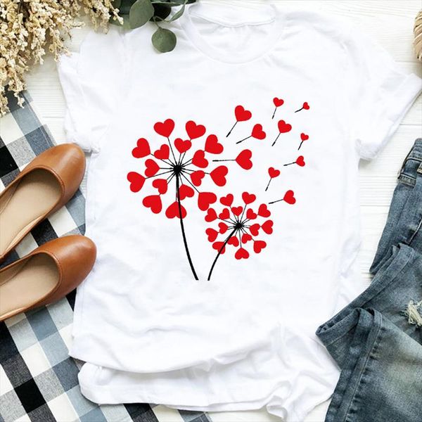 

women lady cartoon lover couple love valentine 90s floral print t tee womens tshirt female shirt clothes graphic t shirt, White